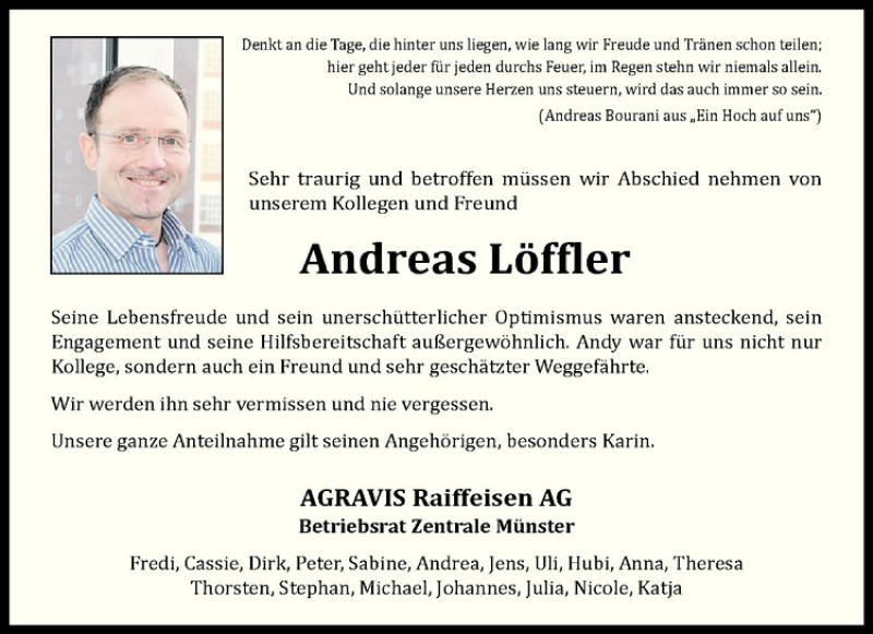  Traueranzeige für Andreas Löffler vom 30.04.2016 aus Westfälische Nachrichten