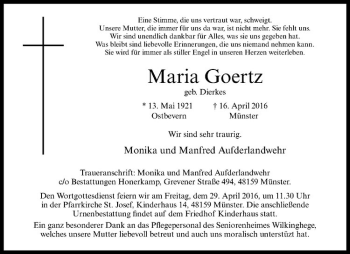 Anzeige von Maria Goertz von Westfälische Nachrichten