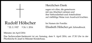 Anzeige von Rudolf Hölscher von Westfälische Nachrichten