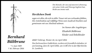 Anzeige von Bernhard Bültbrune von Westfälische Nachrichten