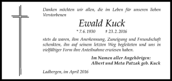 Anzeige von Ewald Kuck von Westfälische Nachrichten