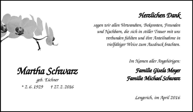 Traueranzeige für Martha Schwarz vom 13.04.2016 aus Westfälische Nachrichten