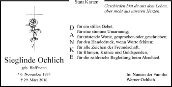 Anzeige von Sieglinde Ochlich von Westfälische Nachrichten