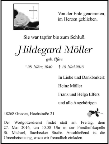 Anzeige von Hildegard Möller von Westfälische Nachrichten