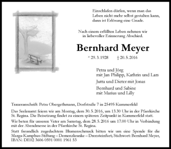 Anzeige von Bernhard Meyer von Westfälische Nachrichten