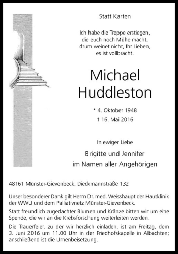 Anzeige von Michael Huddleston von Westfälische Nachrichten