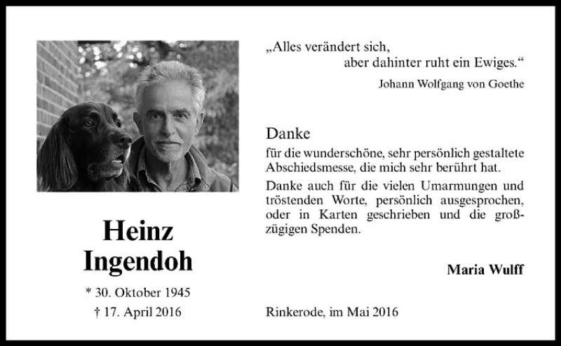  Traueranzeige für Heinz Ingendoh vom 25.05.2016 aus Westfälische Nachrichten