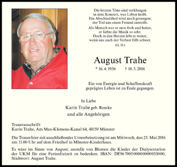 Anzeige von August Trahe von Westfälische Nachrichten