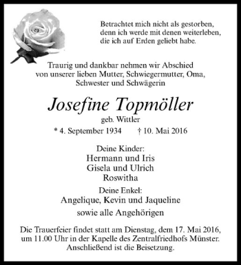 Anzeige von Josefine Topmöller von Westfälische Nachrichten