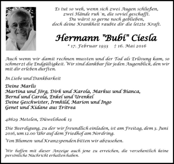 Anzeige von Hermann Ciesla von Westfälische Nachrichten