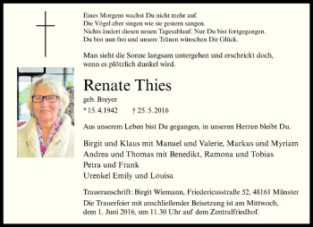 Anzeige von Renate Thies von Westfälische Nachrichten