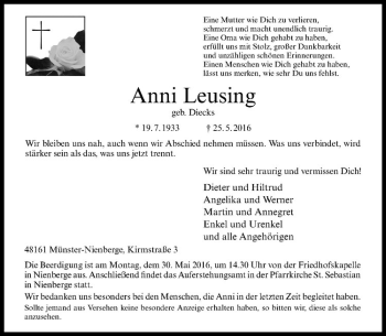 Anzeige von Anni Leusing von Westfälische Nachrichten