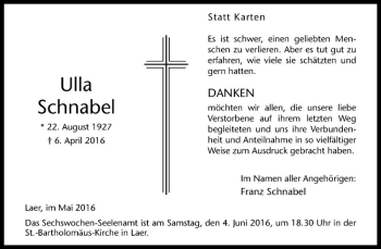 Anzeige von Ulla Schnabel von Westfälische Nachrichten