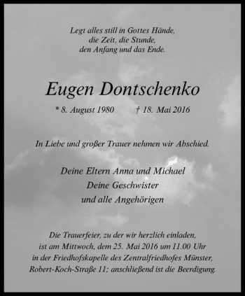 Anzeige von Eugen Dontschenko von Westfälische Nachrichten