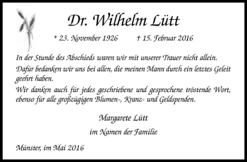 Anzeige von Wilhelm Lütt von Westfälische Nachrichten
