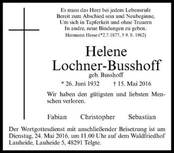 Anzeige von Helene Lochner-Busshoff von Westfälische Nachrichten