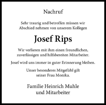 Anzeige von Josef Rips von Westfälische Nachrichten