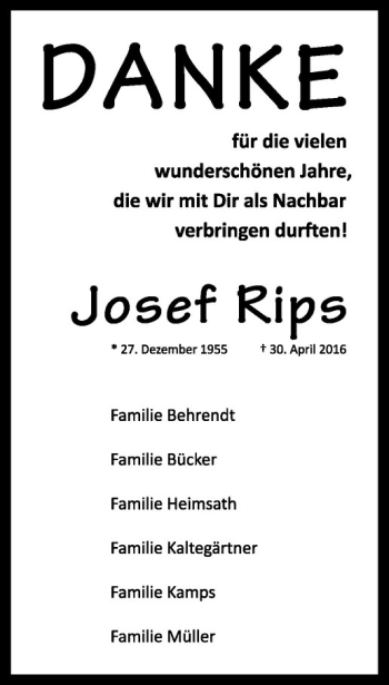 Anzeige von Josef Rips von Westfälische Nachrichten