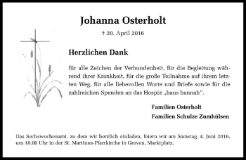 Anzeige von Johanna Osterholt von Westfälische Nachrichten