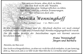 Anzeige von Monika Wenninghoff von Westfälische Nachrichten