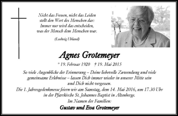Anzeige von Agnes Grotemeyer von Westfälische Nachrichten