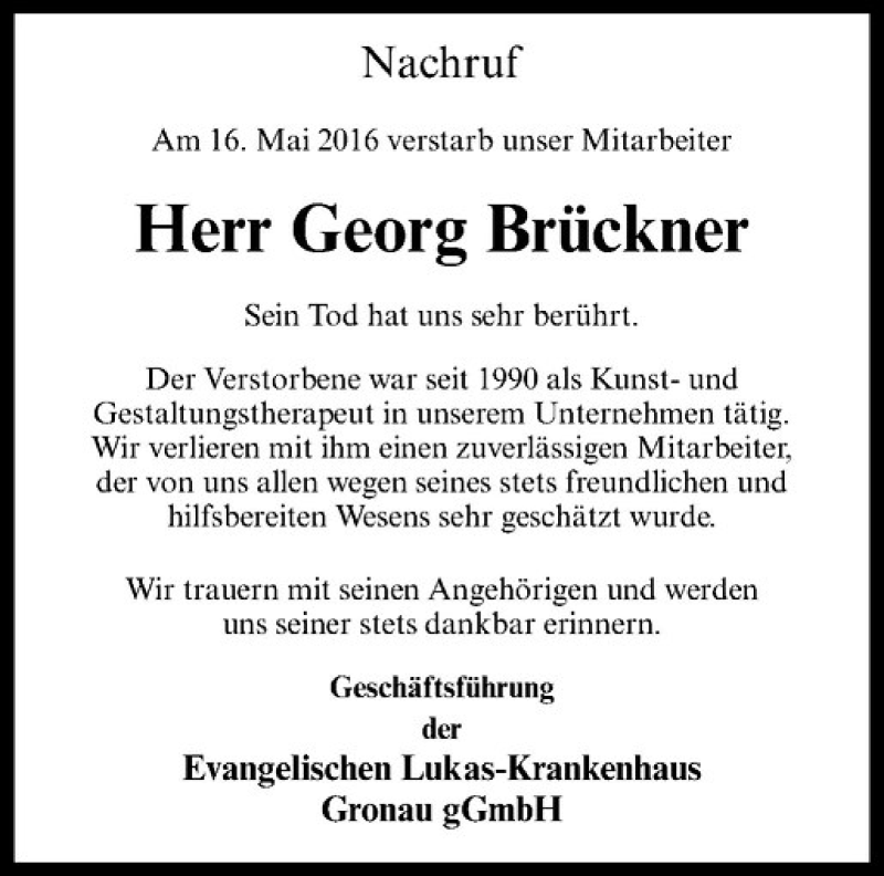  Traueranzeige für Georg Brückner vom 26.05.2016 aus Westfälische Nachrichten