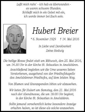 Anzeige von Hubert Breier von Westfälische Nachrichten