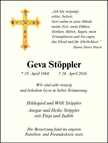 Anzeige von Geva Stöppler von Westfälische Nachrichten
