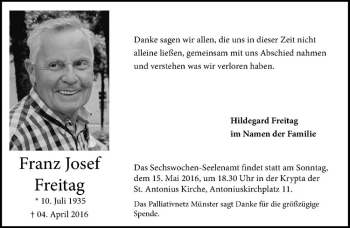 Anzeige von Franz Josef Freitag von Westfälische Nachrichten