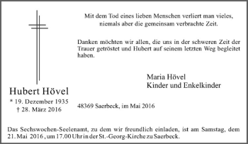 Anzeige von Hubert Hövel von Westfälische Nachrichten