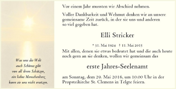 Anzeige von Elli Stricker von Westfälische Nachrichten