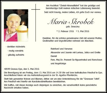 Anzeige von Maria Skrobek von Westfälische Nachrichten