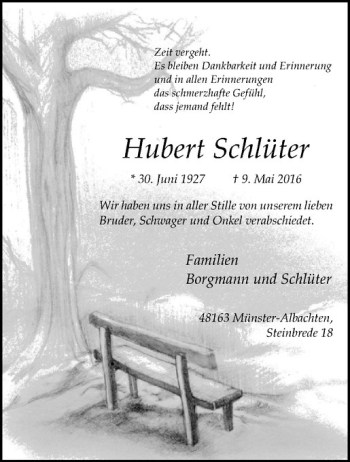 Anzeige von Hubert Schlüter von Westfälische Nachrichten