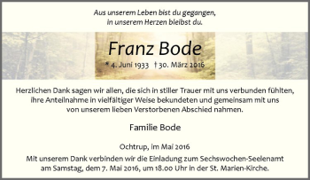 Anzeige von Franz Bode von Westfälische Nachrichten