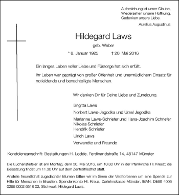Anzeige von Hildegard Laws von Westfälische Nachrichten