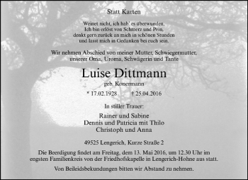 Anzeige von Luise Dittmann von Westfälische Nachrichten