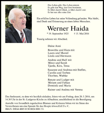 Anzeige von Werner Haida von Westfälische Nachrichten