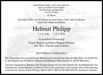 Anzeige von Helmut Philipp von Westfälische Nachrichten