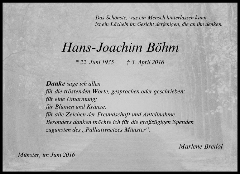  Traueranzeige für Hans-Joachim Böhm vom 08.06.2016 aus Westfälische Nachrichten