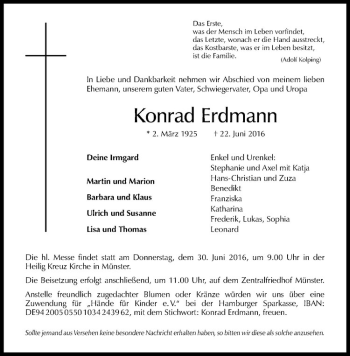 Anzeige von Konrad Erdmann von Westfälische Nachrichten