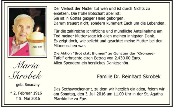 Anzeige von Maria Skrobek von Westfälische Nachrichten