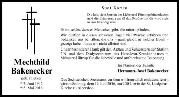 Anzeige von Mechthild Bakenecker von Westfälische Nachrichten