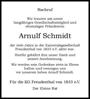 Anzeige von Arnulf Schmidt von Westfälische Nachrichten