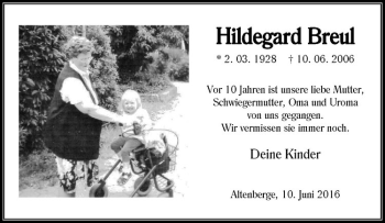 Anzeige von Hildegard Breul von Westfälische Nachrichten