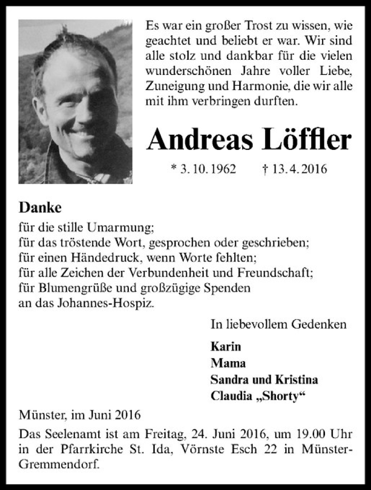  Traueranzeige für Andreas Löffler vom 18.06.2016 aus Westfälische Nachrichten