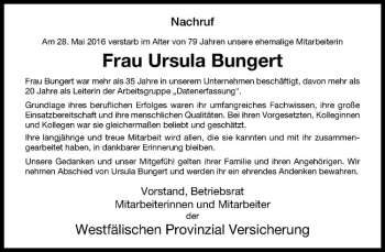 Anzeige von Ursula Bungert von Westfälische Nachrichten