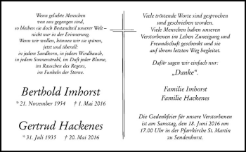 Anzeige von Berthold Imhorst von Westfälische Nachrichten