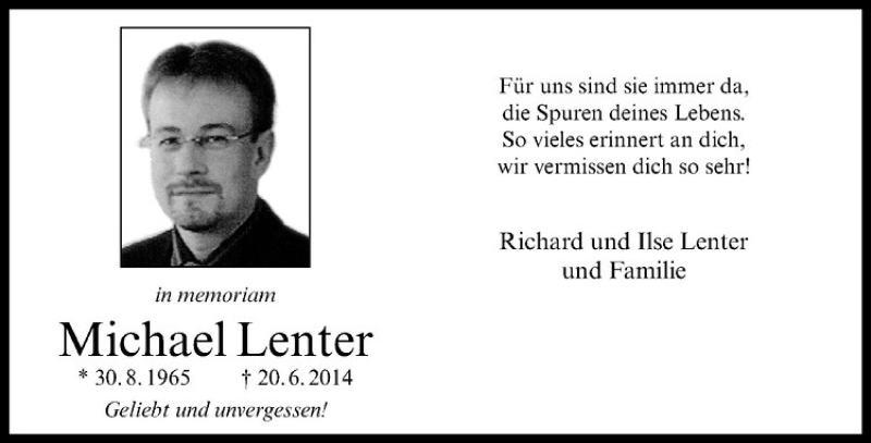  Traueranzeige für Michael Lenter vom 22.06.2016 aus Westfälische Nachrichten
