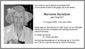 Anzeige von Marianne Kersebom von Westfälische Nachrichten