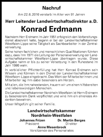 Anzeige von Konrad Erdmann von Westfälische Nachrichten